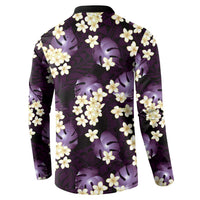 Purple Tropical Hawaii Button Sweatshirt Seamless Monstera Plumeria Hawaiian Pattern LT14 - Polynesian Pride