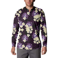 Purple Tropical Hawaii Button Sweatshirt Seamless Monstera Plumeria Hawaiian Pattern LT14 - Polynesian Pride