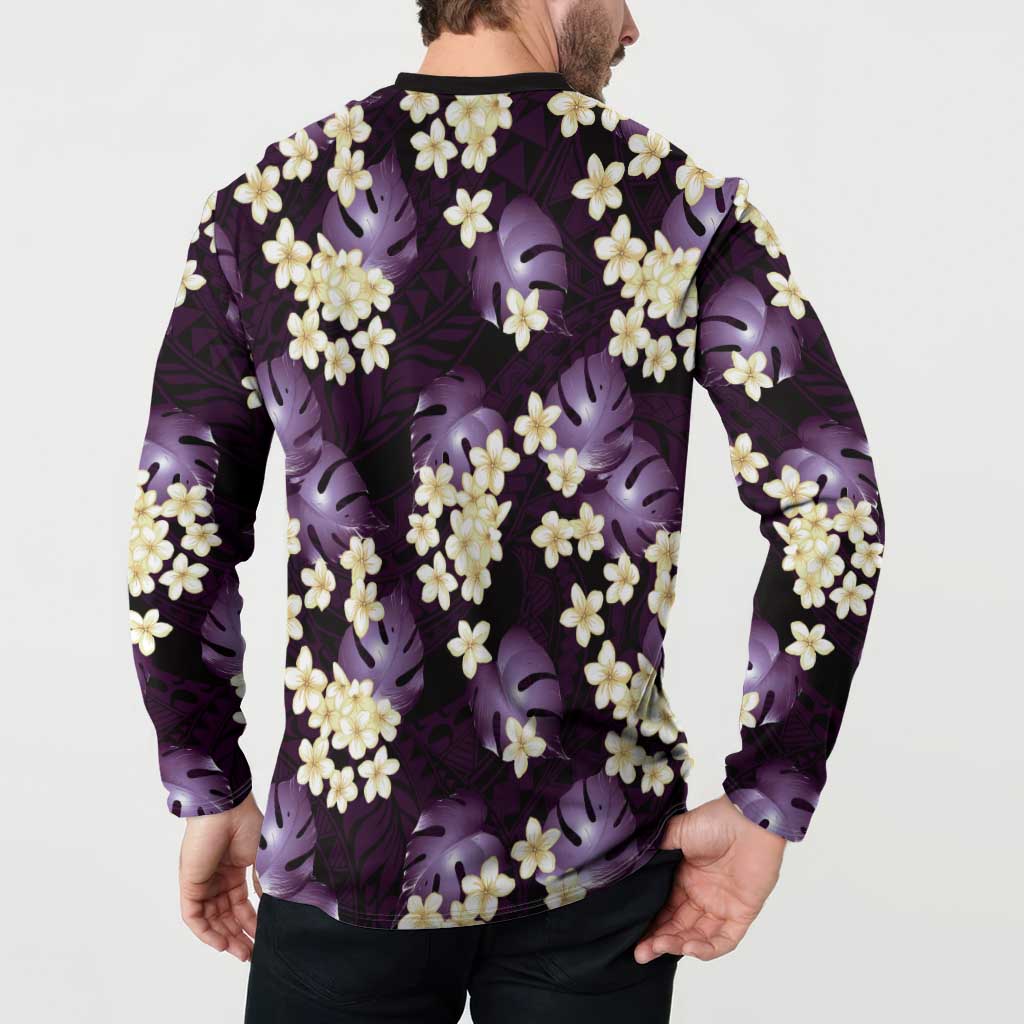 Purple Tropical Hawaii Button Sweatshirt Seamless Monstera Plumeria Hawaiian Pattern LT14 - Polynesian Pride