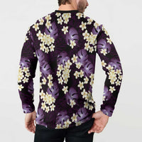Purple Tropical Hawaii Button Sweatshirt Seamless Monstera Plumeria Hawaiian Pattern LT14 - Polynesian Pride