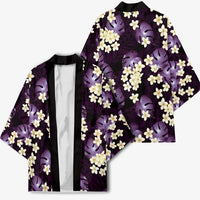 Purple Tropical Hawaii Kimono Seamless Monstera Plumeria Hawaiian Pattern LT14 - Polynesian Pride