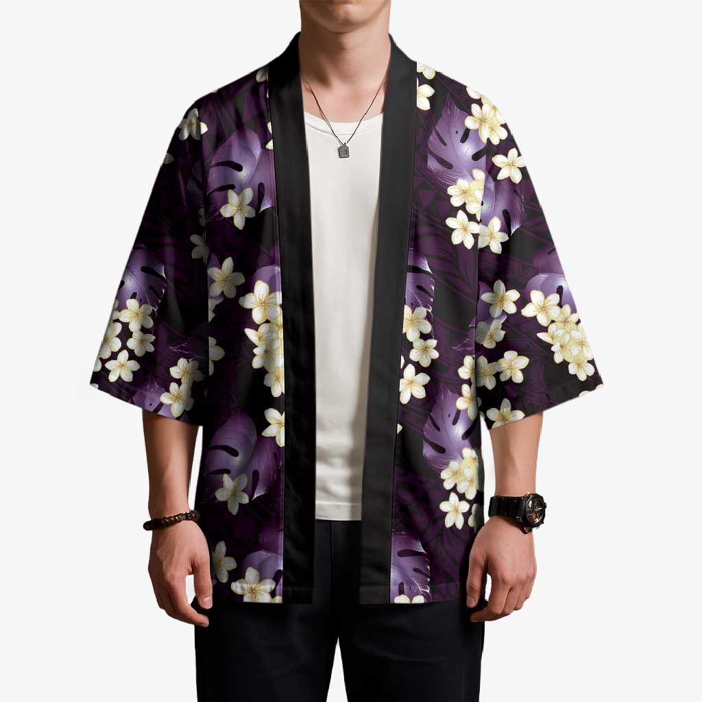 Purple Tropical Hawaii Kimono Seamless Monstera Plumeria Hawaiian Pattern LT14 - Polynesian Pride