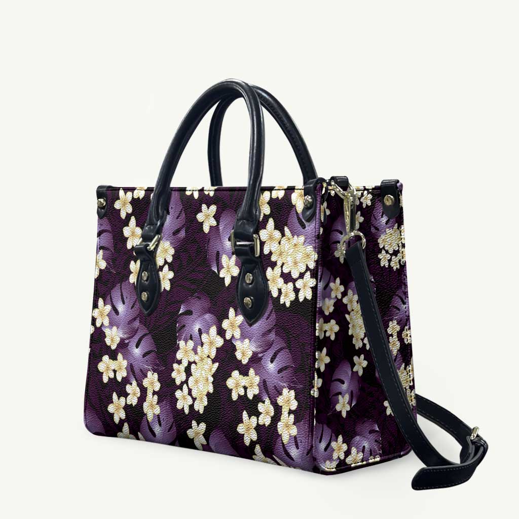 Purple Tropical Hawaii Leather Bag Seamless Monstera Plumeria Hawaiian Pattern LT14 Purple - Polynesian Pride