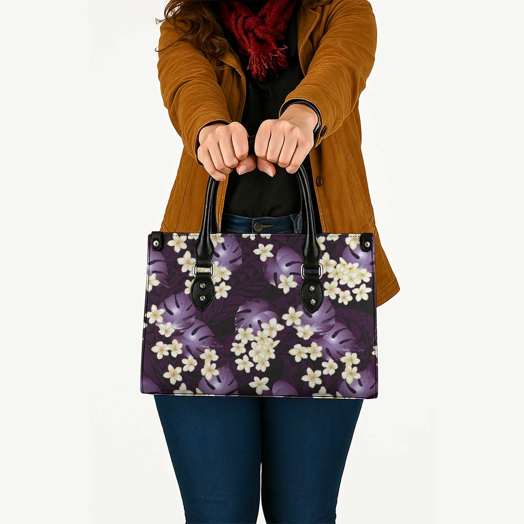 Purple Tropical Hawaii Leather Bag Seamless Monstera Plumeria Hawaiian Pattern LT14 - Polynesian Pride