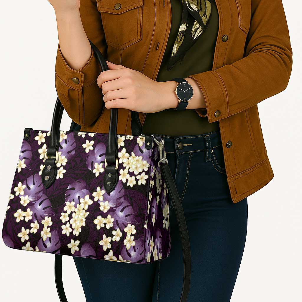 Purple Tropical Hawaii Leather Bag Seamless Monstera Plumeria Hawaiian Pattern LT14 - Polynesian Pride