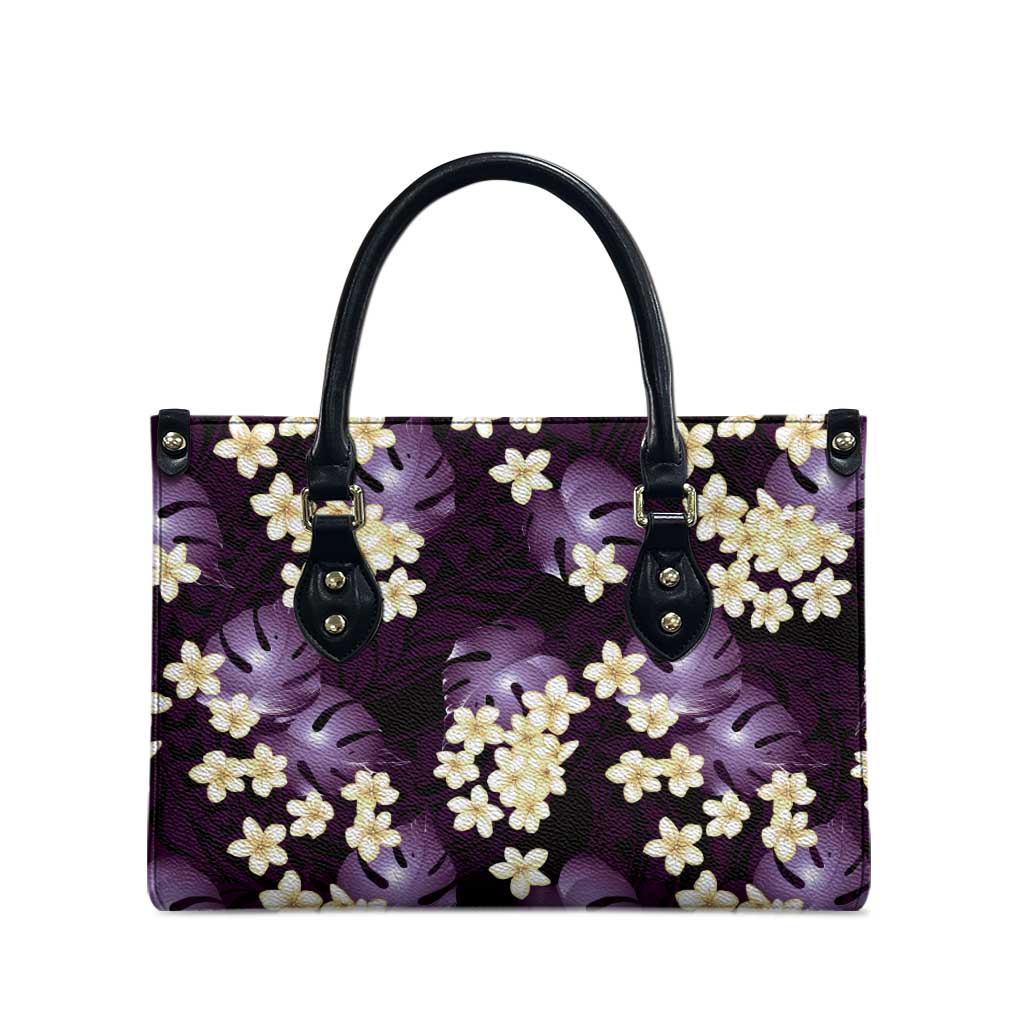 Purple Tropical Hawaii Leather Bag Seamless Monstera Plumeria Hawaiian Pattern LT14 - Polynesian Pride