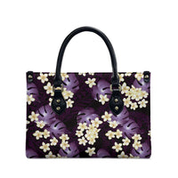 Purple Tropical Hawaii Leather Bag Seamless Monstera Plumeria Hawaiian Pattern LT14 - Polynesian Pride