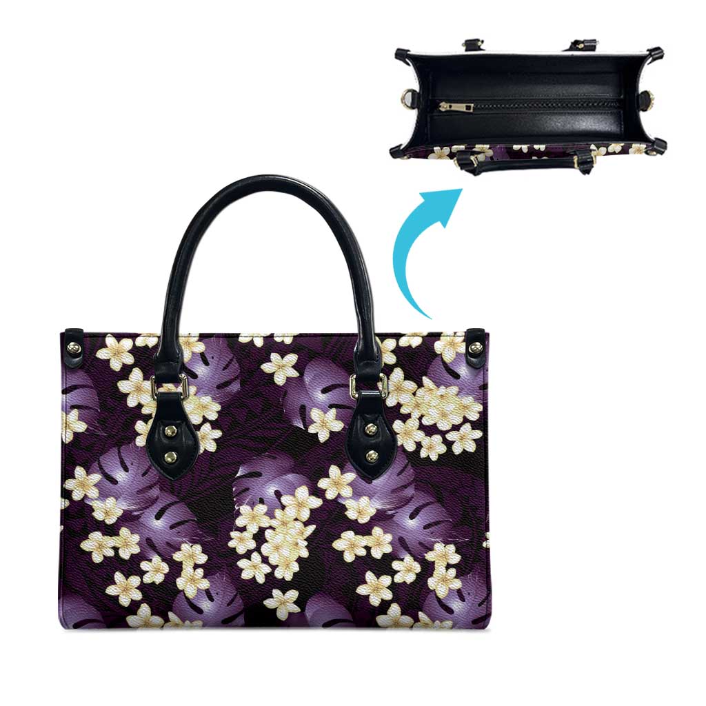 Purple Tropical Hawaii Leather Bag Seamless Monstera Plumeria Hawaiian Pattern LT14 - Polynesian Pride