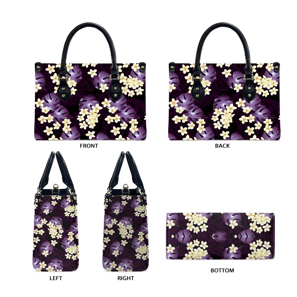 Purple Tropical Hawaii Leather Bag Seamless Monstera Plumeria Hawaiian Pattern LT14 - Polynesian Pride