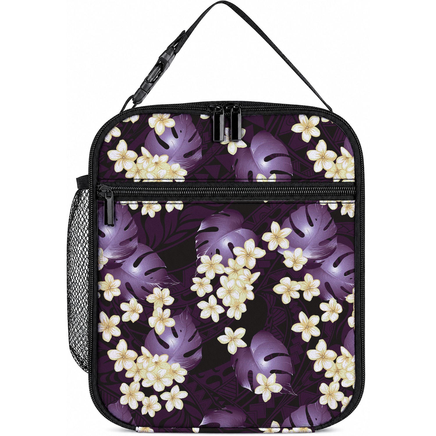 Purple Tropical Hawaii Lunch Bag Seamless Monstera Plumeria Hawaiian Pattern