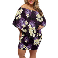 Purple Tropical Hawaii Off Shoulder Short Dress Seamless Monstera Plumeria Hawaiian Pattern LT14 Women Purple - Polynesian Pride