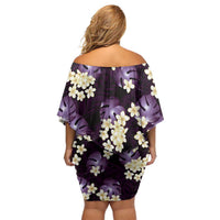 Purple Tropical Hawaii Off Shoulder Short Dress Seamless Monstera Plumeria Hawaiian Pattern LT14 - Polynesian Pride