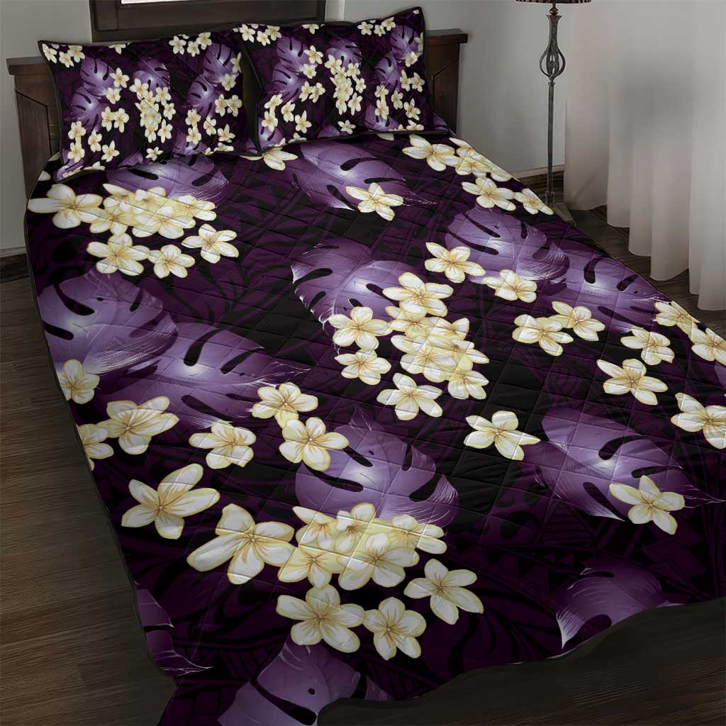 Purple Tropical Hawaii Quilt Bed Set Seamless Monstera Plumeria Hawaiian Pattern LT14 Purple - Polynesian Pride