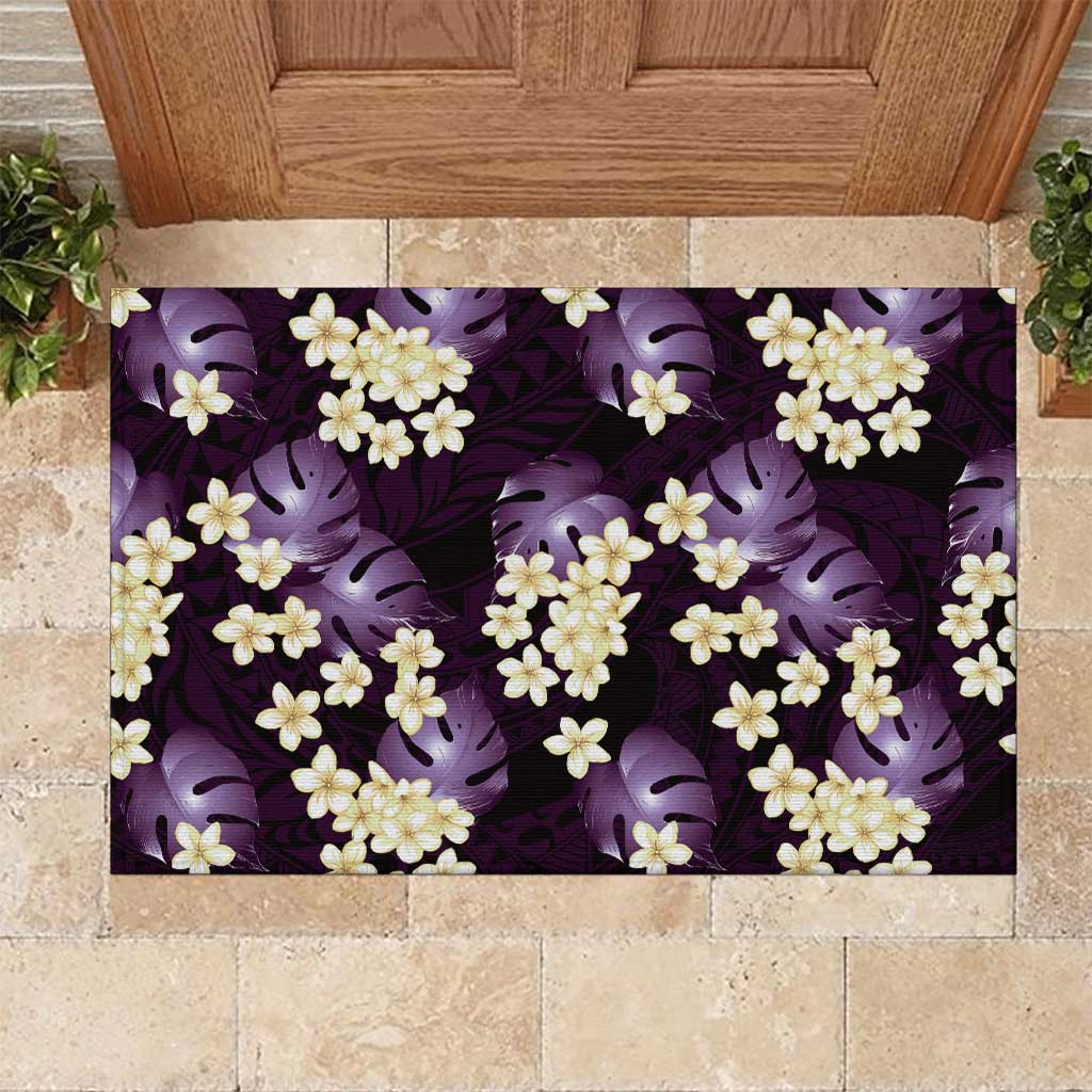 Purple Tropical Hawaii Rubber Doormat Seamless Monstera Plumeria Hawaiian Pattern LT14 Purple - Polynesian Pride