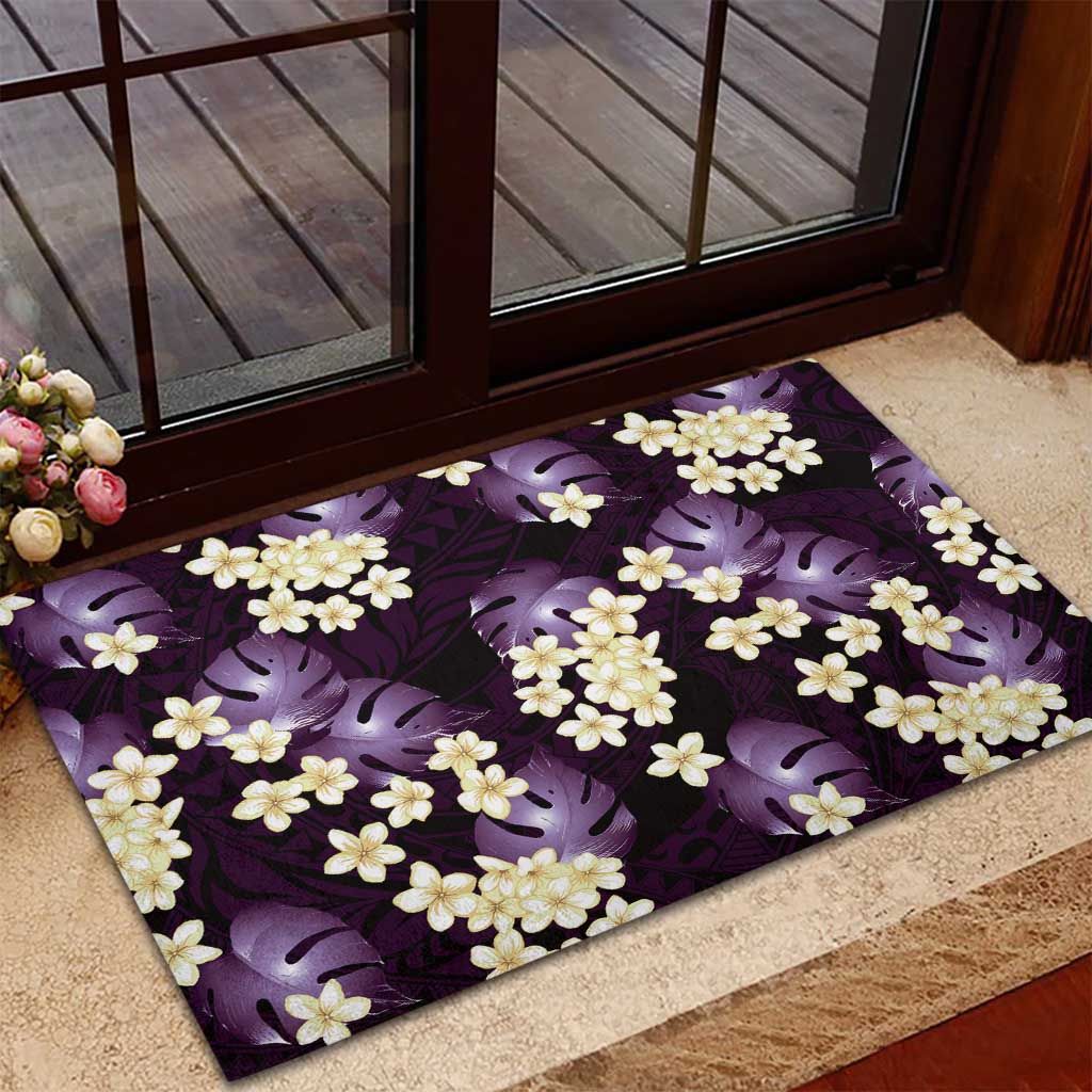 Purple Tropical Hawaii Rubber Doormat Seamless Monstera Plumeria Hawaiian Pattern LT14 - Polynesian Pride