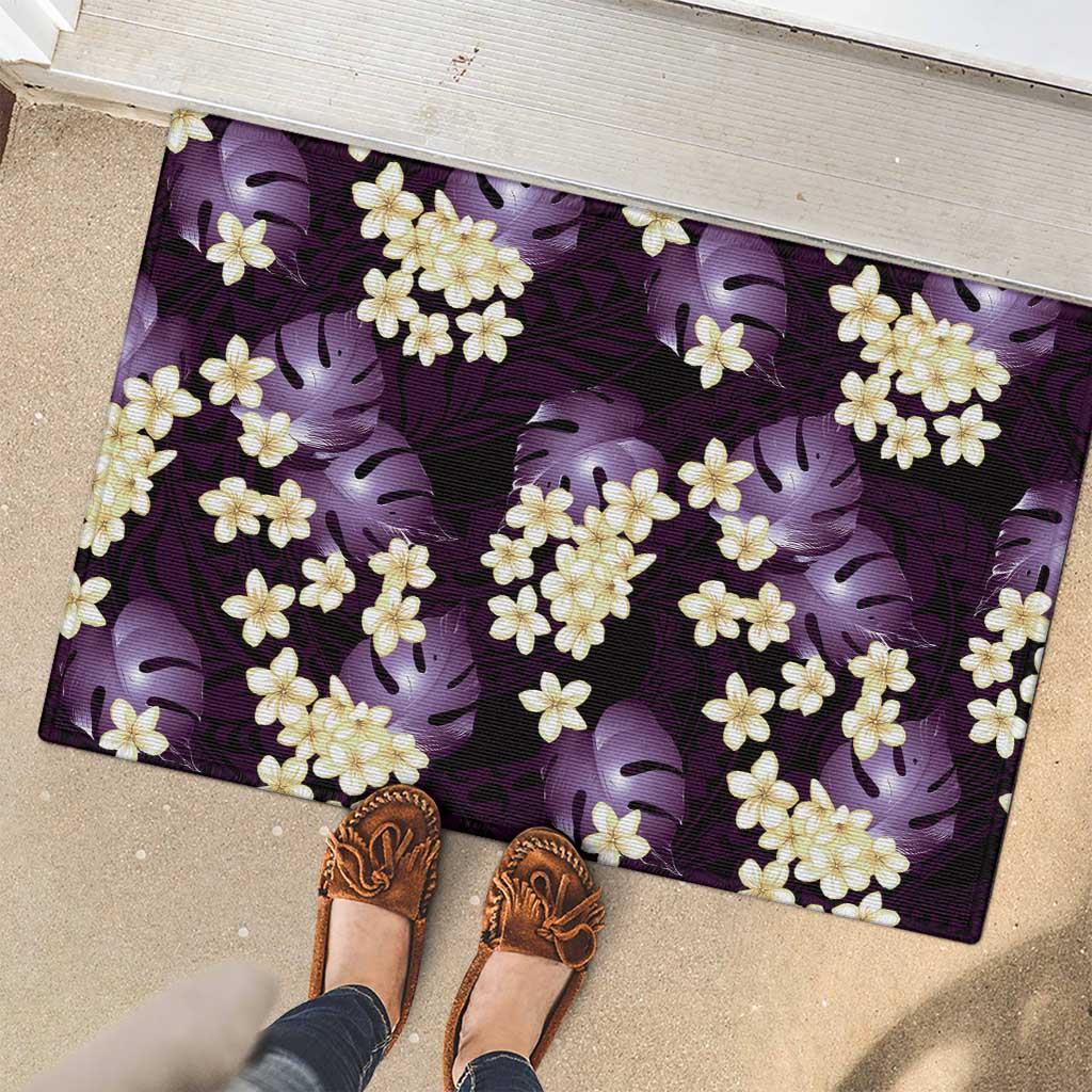 Purple Tropical Hawaii Rubber Doormat Seamless Monstera Plumeria Hawaiian Pattern LT14 - Polynesian Pride