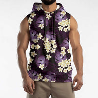 Purple Tropical Hawaii Sleeveless Hoodie Seamless Monstera Plumeria Hawaiian Pattern LT14 - Polynesian Pride