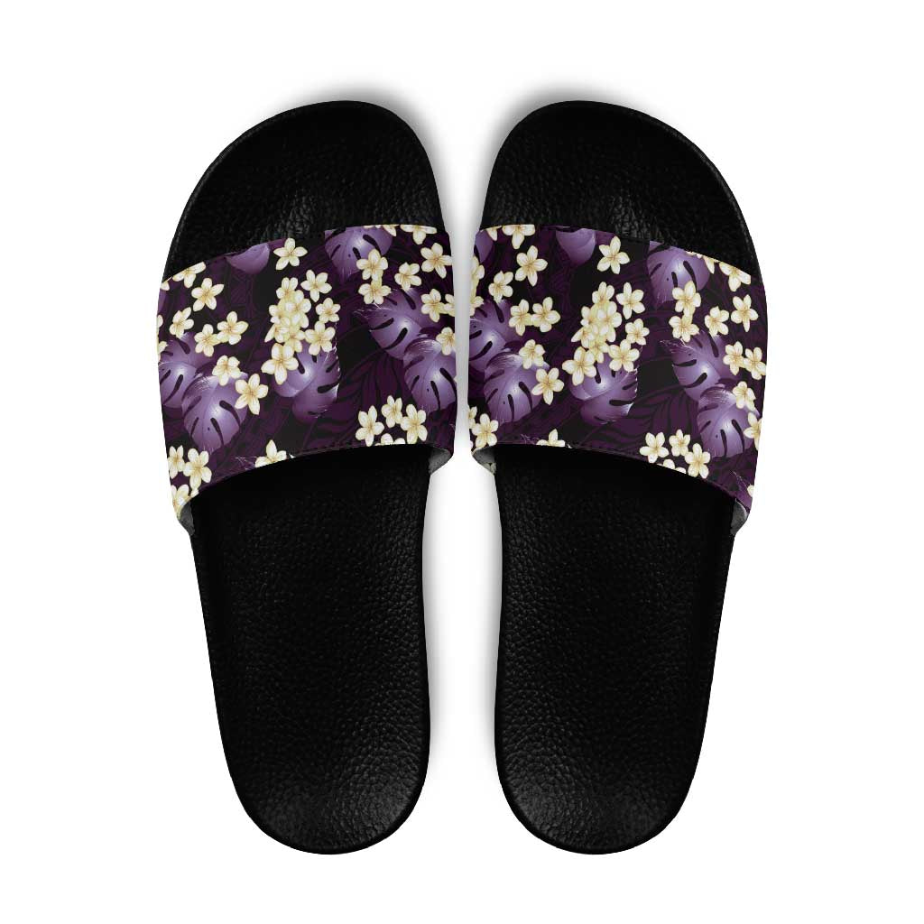 Purple Tropical Hawaii Slide Sandals Seamless Monstera Plumeria Hawaiian Pattern LT14 Purple - Polynesian Pride