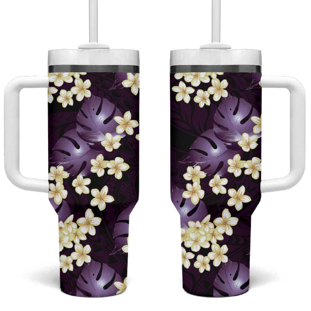 Purple Tropical Hawaii Tumbler With Handle Seamless Monstera Plumeria Hawaiian Pattern LT14 One Size: 40 oz Purple - Polynesian Pride