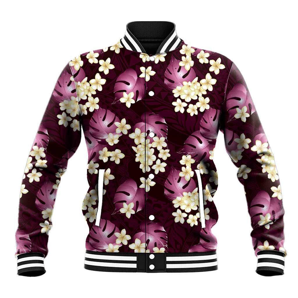 Pink Tropical Hawaii Baseball Jacket Seamless Monstera Plumeria Hawaiian Pattern LT14 Unisex Pink - Polynesian Pride