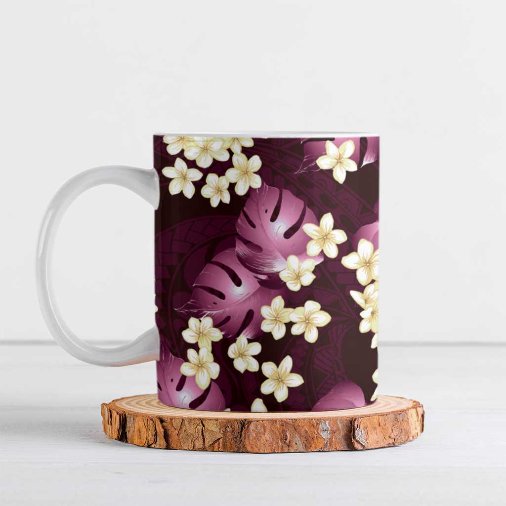 Pink Tropical Hawaii Ceramic Mug Seamless Monstera Plumeria Hawaiian Pattern LT14 Pink - Polynesian Pride