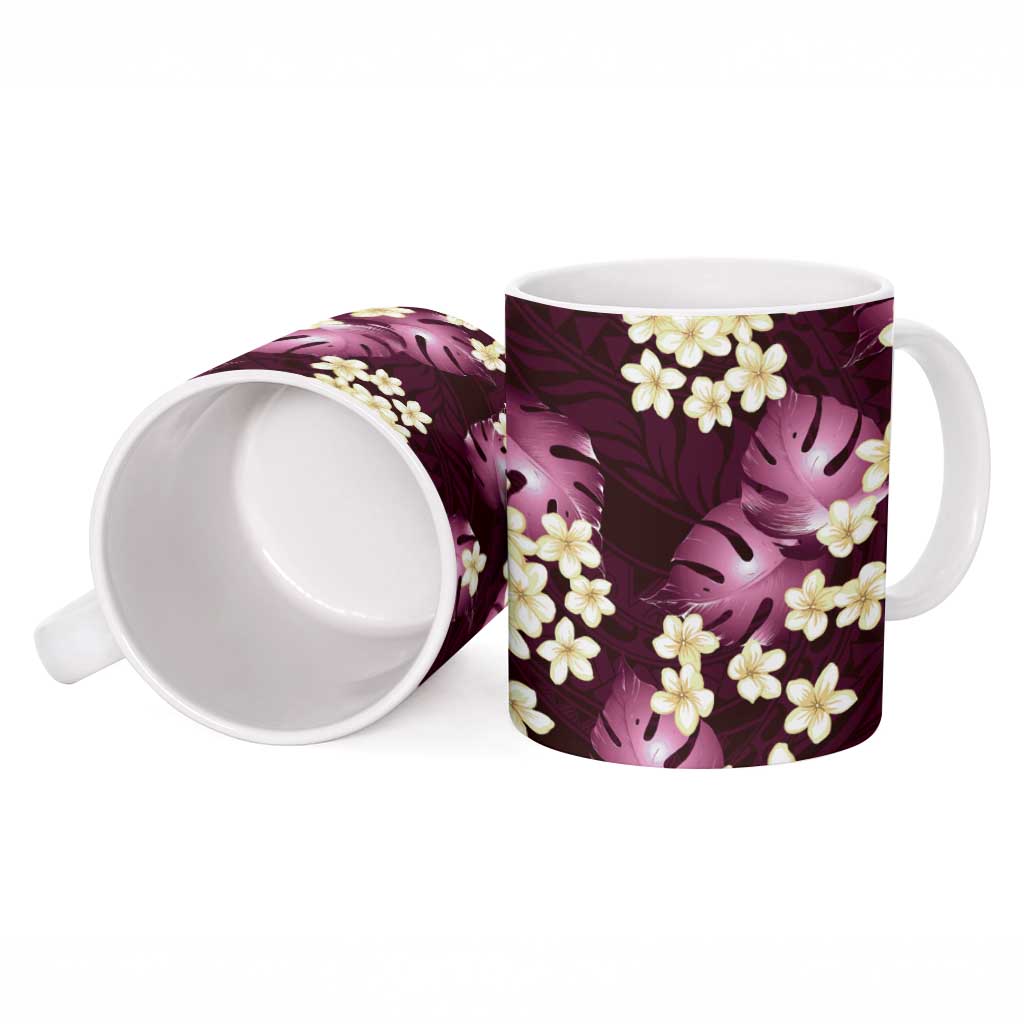 Pink Tropical Hawaii Ceramic Mug Seamless Monstera Plumeria Hawaiian Pattern LT14 - Polynesian Pride