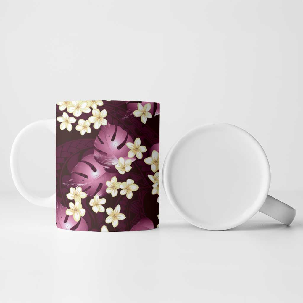 Pink Tropical Hawaii Ceramic Mug Seamless Monstera Plumeria Hawaiian Pattern LT14 - Polynesian Pride