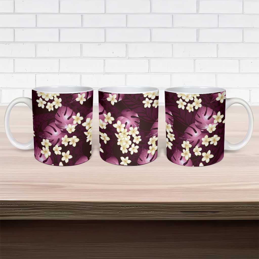 Pink Tropical Hawaii Ceramic Mug Seamless Monstera Plumeria Hawaiian Pattern LT14 - Polynesian Pride
