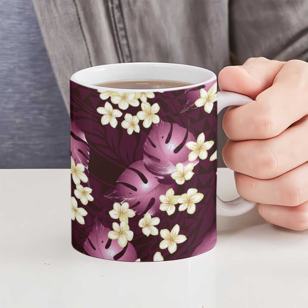 Pink Tropical Hawaii Ceramic Mug Seamless Monstera Plumeria Hawaiian Pattern LT14 - Polynesian Pride