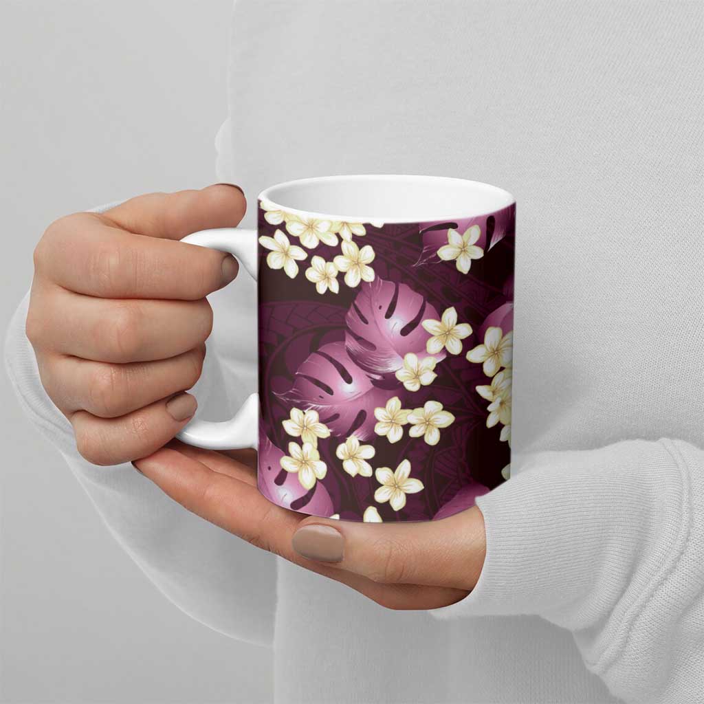 Pink Tropical Hawaii Ceramic Mug Seamless Monstera Plumeria Hawaiian Pattern LT14 - Polynesian Pride