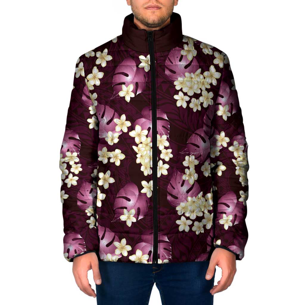 Pink Tropical Hawaii Padded Jacket Seamless Monstera Plumeria Hawaiian Pattern LT14 Men Pink - Polynesian Pride