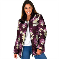 Pink Tropical Hawaii Padded Jacket Seamless Monstera Plumeria Hawaiian Pattern LT14 Women Pink - Polynesian Pride