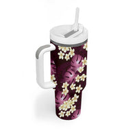 Pink Tropical Hawaii Tumbler With Handle Seamless Monstera Plumeria Hawaiian Pattern LT14 - Polynesian Pride