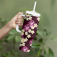 Pink Tropical Hawaii Tumbler With Handle Seamless Monstera Plumeria Hawaiian Pattern LT14 - Polynesian Pride