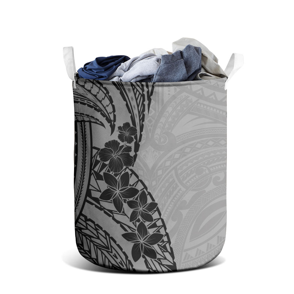 Black Gray Polynesia Tropical Flowers Laundry Basket LT14 - Polynesian Pride