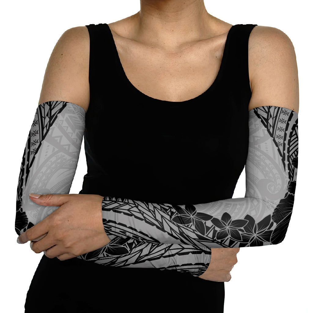 Black Gray Polynesia Tropical Flowers Arm Sleeves LT14 - Polynesian Pride