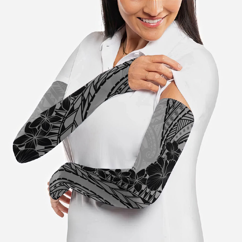 Black Gray Polynesia Tropical Flowers Arm Sleeves LT14 - Polynesian Pride