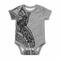 Black Gray Polynesia Tropical Flowers Baby Onesie