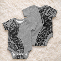 Black Gray Polynesia Tropical Flowers Baby Onesie