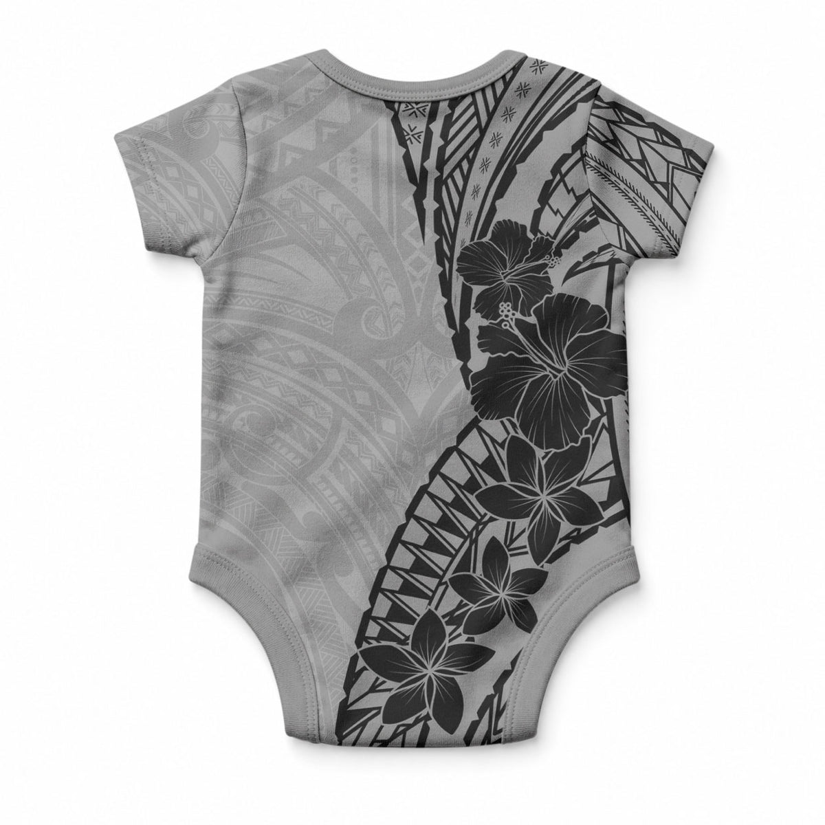 Black Gray Polynesia Tropical Flowers Baby Onesie