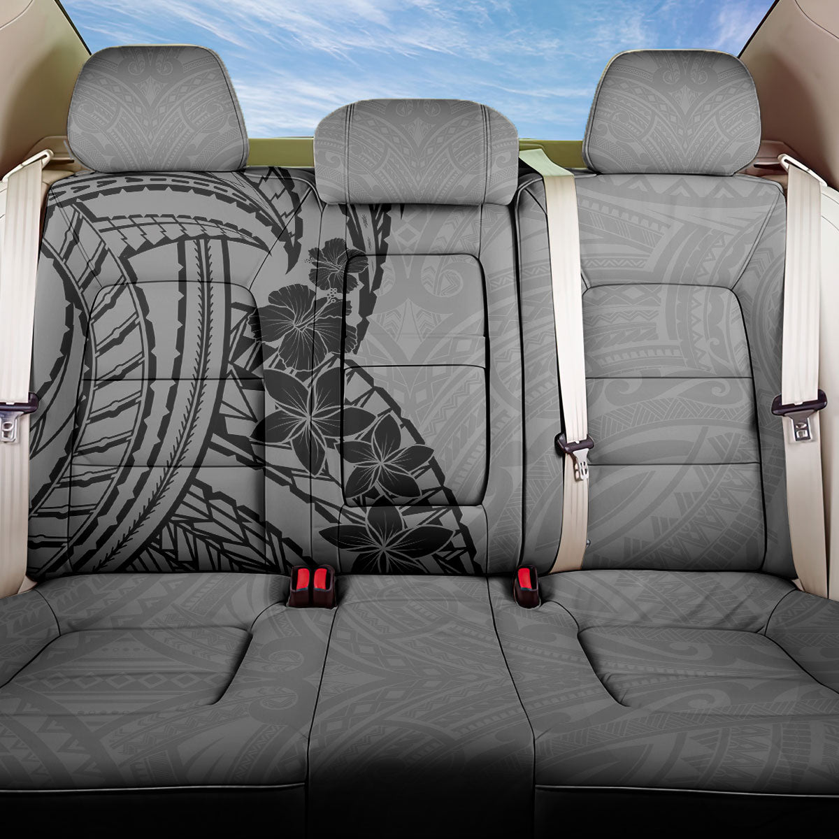 Black Gray Polynesia Tropical Flowers Back Car Seat Cover