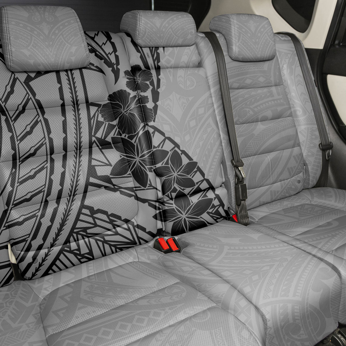 Black Gray Polynesia Tropical Flowers Back Car Seat Cover