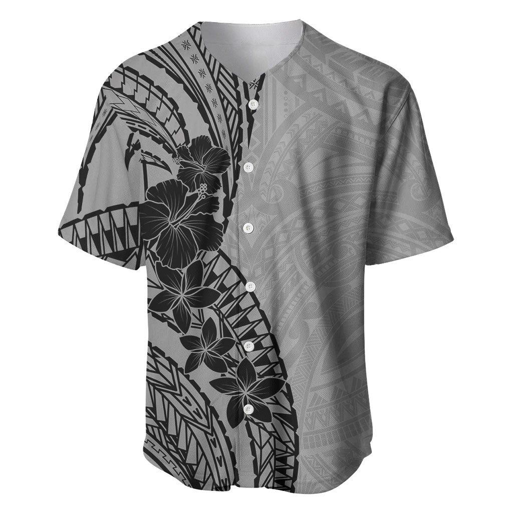 Black Gray Polynesia Tropical Flowers Baseball Jersey LT14 Gray - Polynesian Pride
