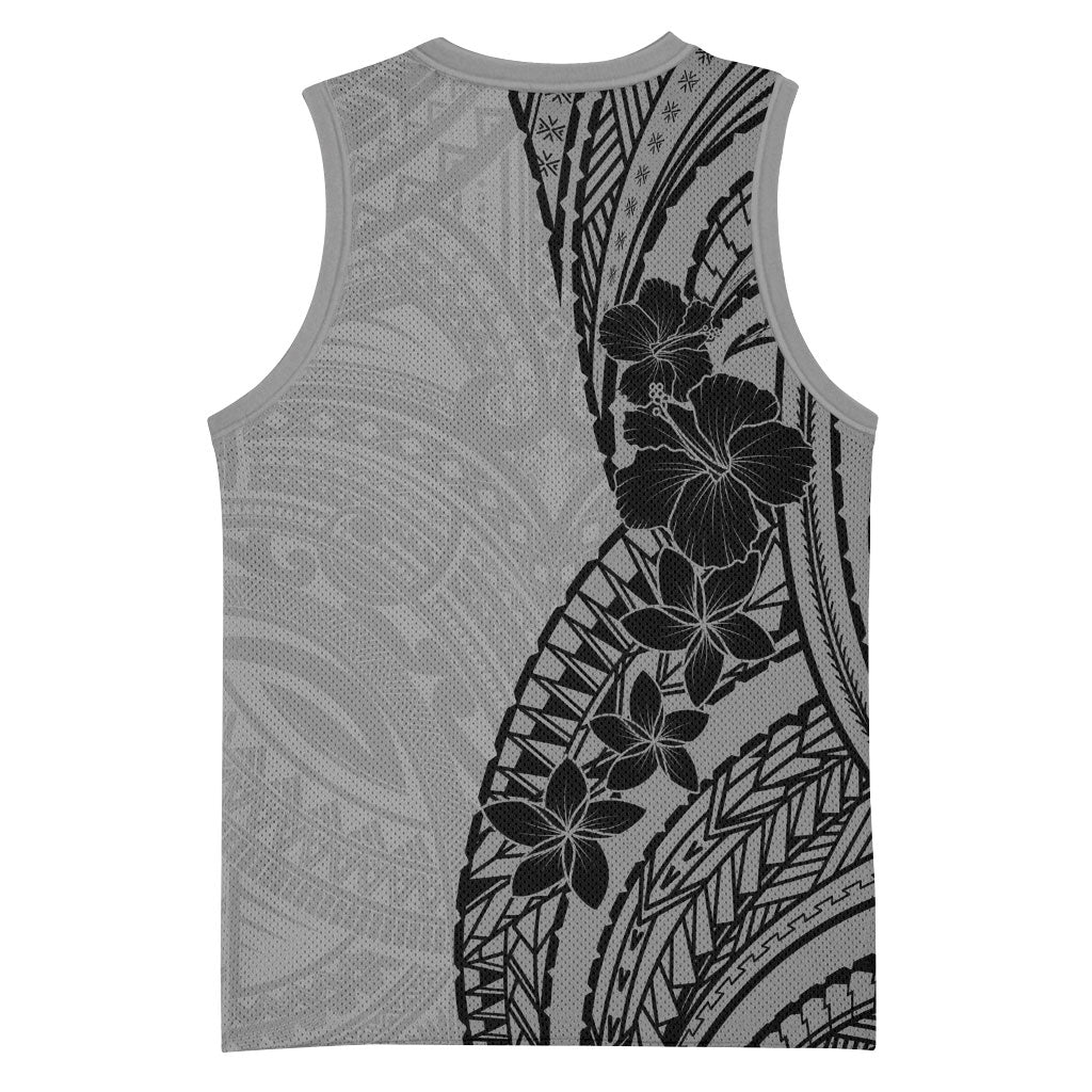 Black Gray Polynesia Tropical Flowers Basketball Jersey LT14 - Polynesian Pride