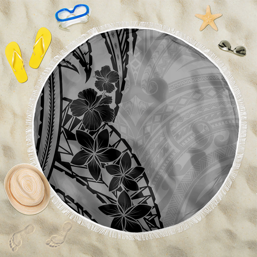 Black Gray Polynesia Tropical Flowers Beach Blanket LT14 One Size 150cm Gray - Polynesian Pride