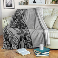 Black Gray Polynesia Tropical Flowers Blanket