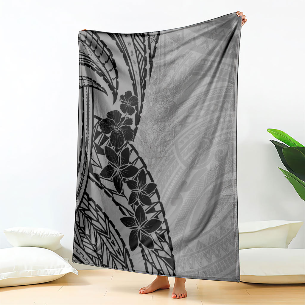 Black Gray Polynesia Tropical Flowers Blanket