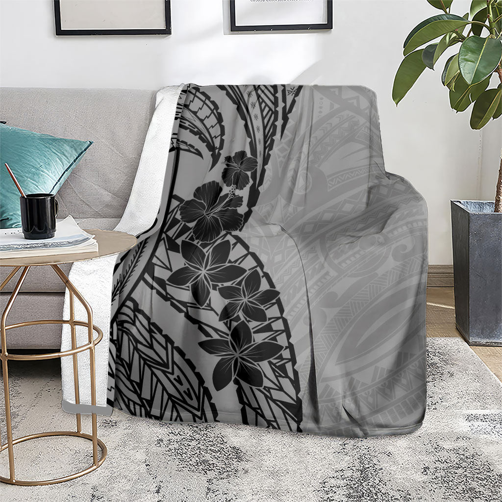 Black Gray Polynesia Tropical Flowers Blanket