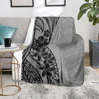 Black Gray Polynesia Tropical Flowers Blanket