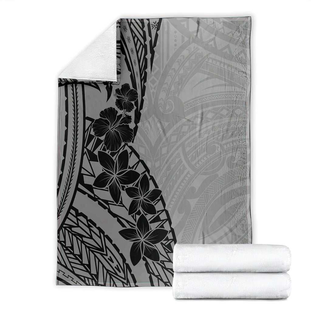 Black Gray Polynesia Tropical Flowers Blanket